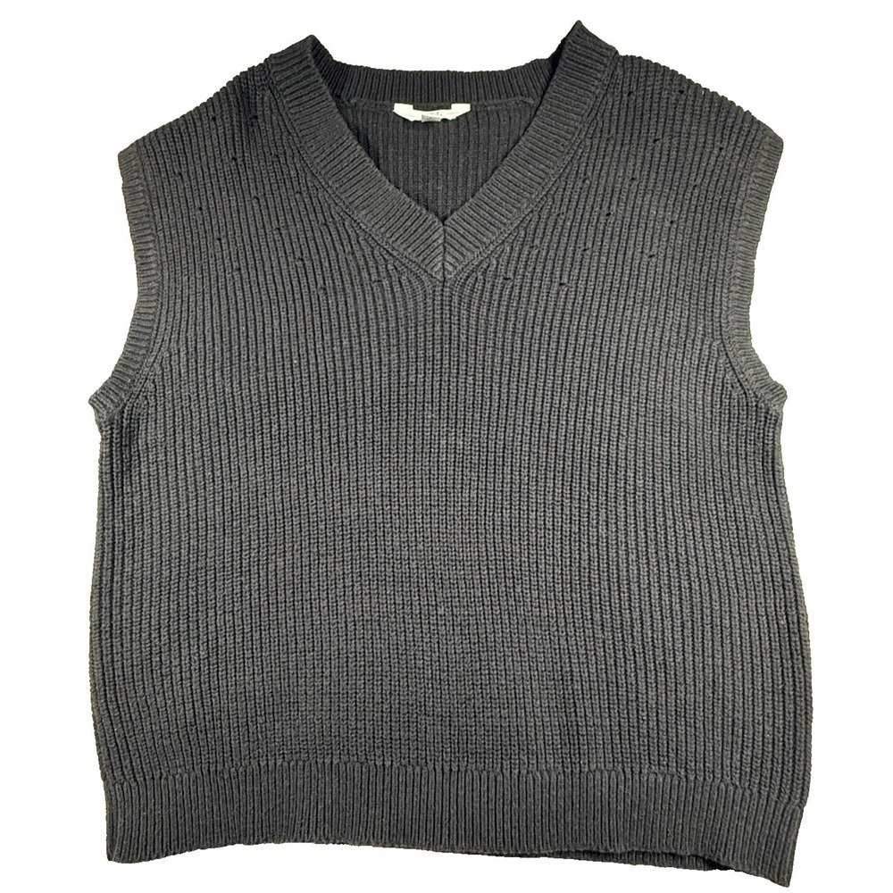 Time And Tru Womens Sweater Vest Black Ribbed Knit V Neck Preppy Layering Small